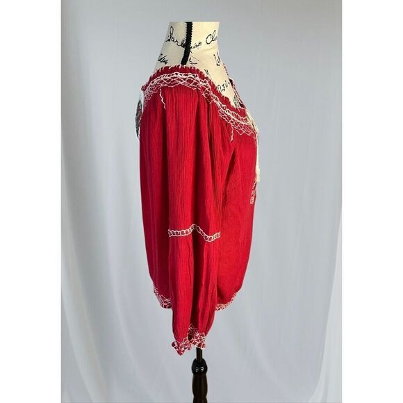 Brand New Magazine Boutique Women's Size Large Red Boho Blouse Embroidered - Picture 5 of 10